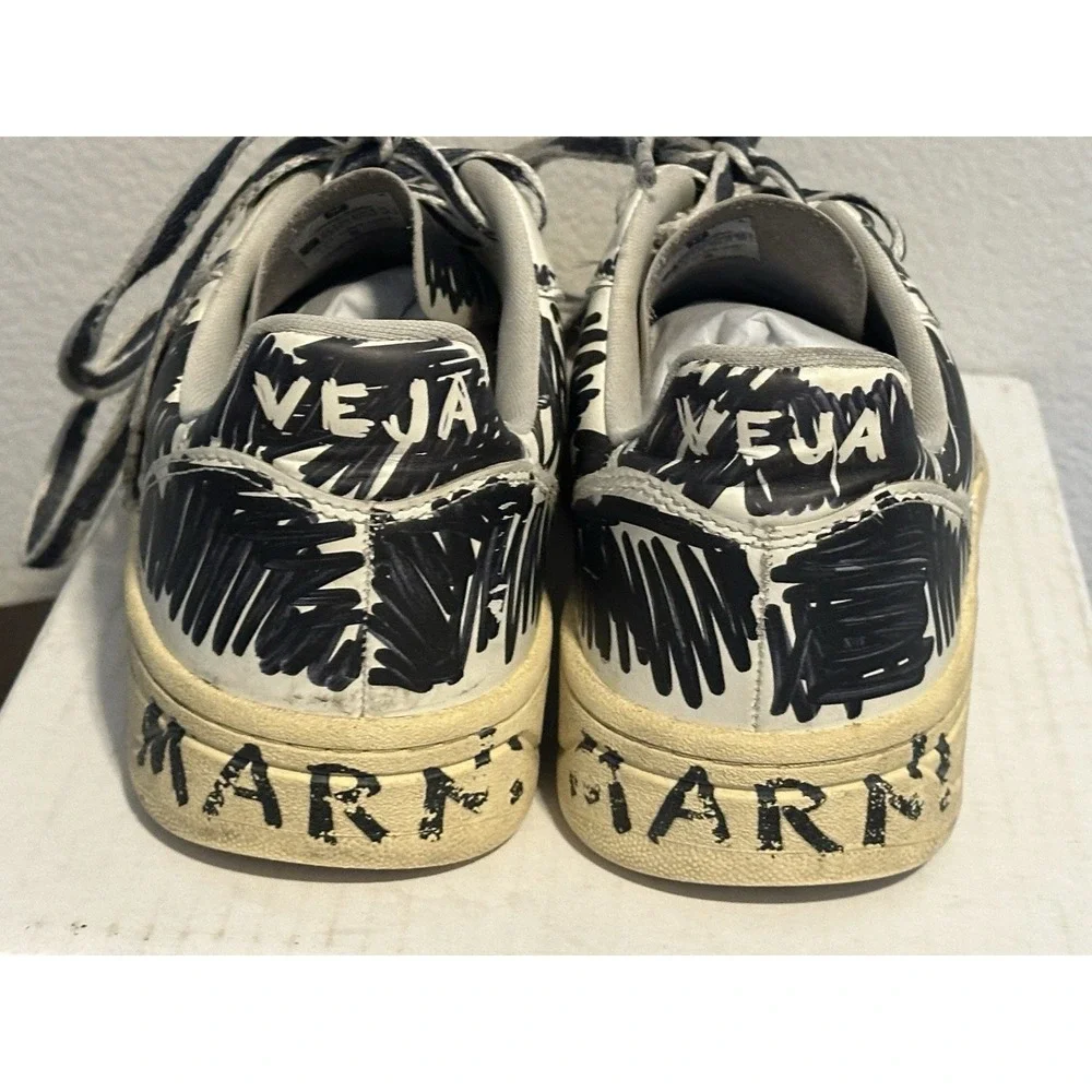 MARNI x VEJA Veja Leather Low Cut Scribble Sneakers‎ Shoes Men's Black 8.5